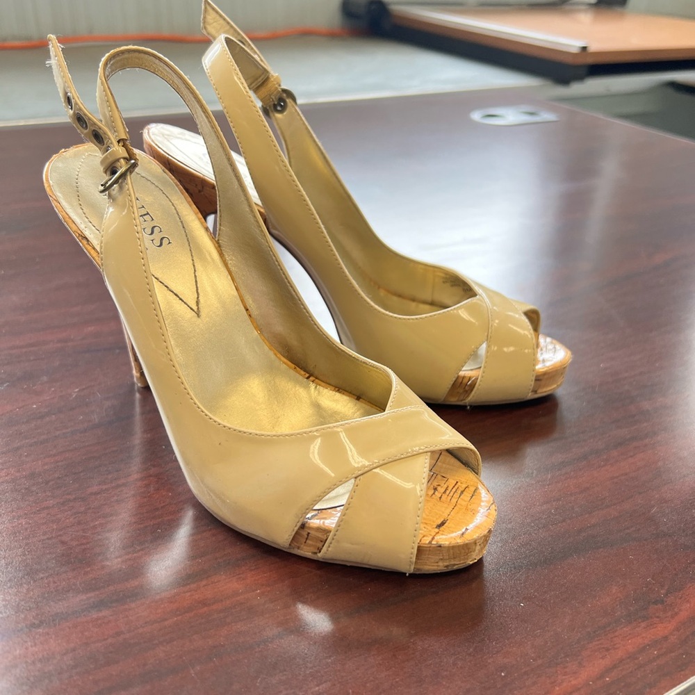 Size 6 Guess Peep toe patent heeled sandals